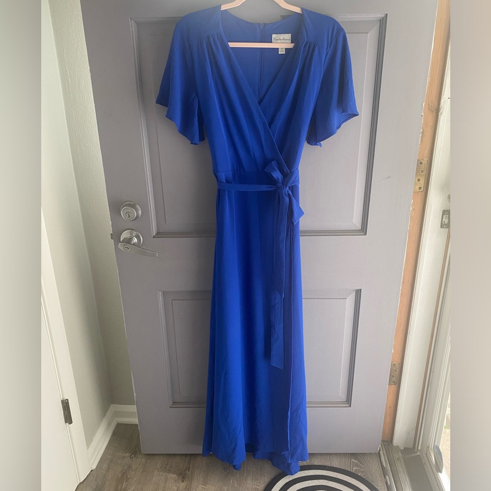Premier Amour Royal Blue Formal Wrap Dress